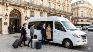 Transport groupe Paris 2026 van minibus chauffeur navette privée séminaire mariage transfert aéroport