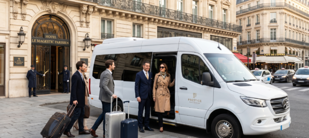 Transport groupe Paris 2026 van minibus chauffeur navette privée séminaire mariage transfert aéroport